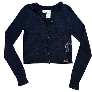 Y2K Hollister Navy Blue Lace Front Button Cardigan Sweater M